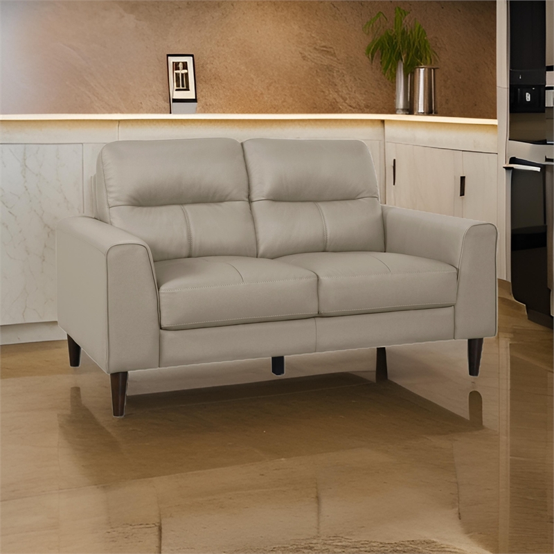 Willow 56 Inch Loveseat- Beige Top Grain and Faux Leather- Solid Wood