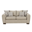 Gini 70 Inch Loveseat- 6 Pillows- Nailhead Trim- Brown Chenille- Solid Wood