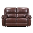 Jack 66 Inch Manual Recliner Loveseat- Plush Brown Top Grain Leather- Wood