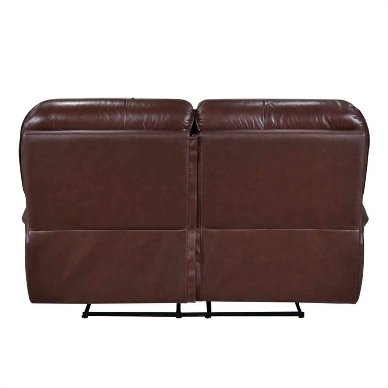 Jack 66 Inch Manual Recliner Loveseat- Plush Brown Top Grain Leather- Wood