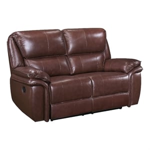 Jack 66 Inch Manual Recliner Loveseat- Plush Brown Top Grain Leather- Wood