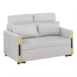 Pcy 56 Inch Sleeper Loveseat with Side Pockets- Beige Teddy Velvet- Wood