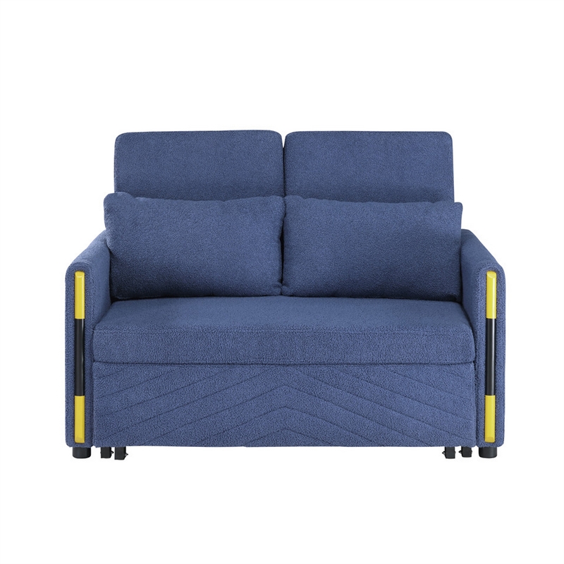 Pcy 56 Inch Sleeper Loveseat with Side Pockets- Blue Teddy Velvet- Wood
