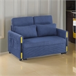 Pcy 56 Inch Sleeper Loveseat with Side Pockets- Blue Teddy Velvet- Wood