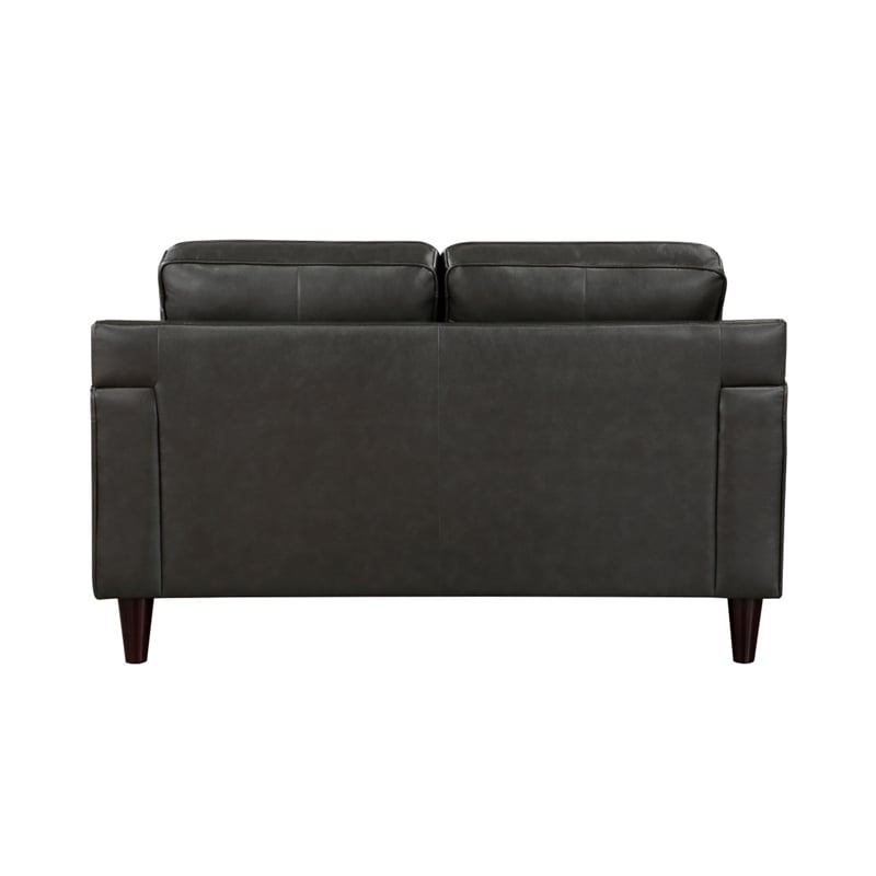 Richie 60 Inch Loveseat- Gray Top Grain and Faux Leather- Solid Wood