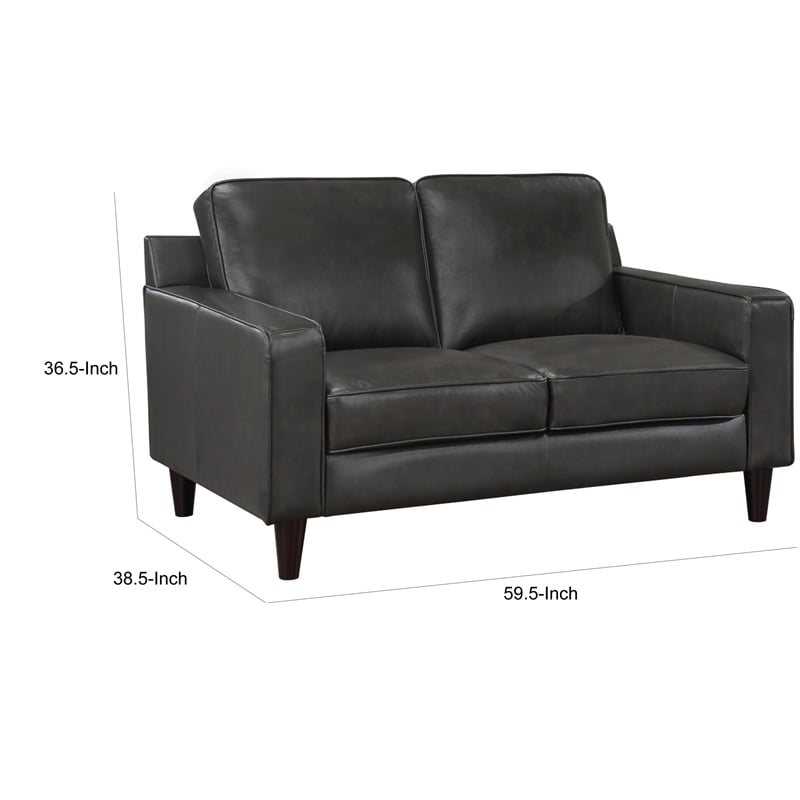 Richie 60 Inch Loveseat- Gray Top Grain and Faux Leather- Solid Wood