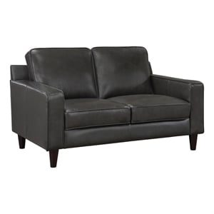 Richie 60 Inch Loveseat- Gray Top Grain and Faux Leather- Solid Wood