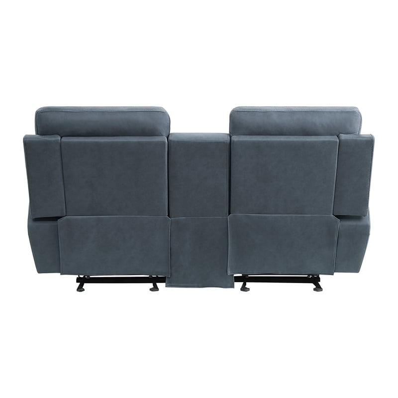 Clif 76 Inch Manual Glider Reclining Loveseat- Solid Wood- Blue Microfiber