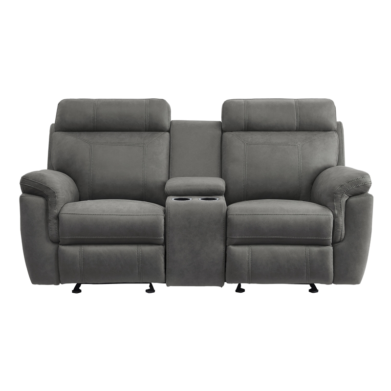 Clif 76 Inch Manual Glider Reclining Loveseat- Solid Wood- Gray Microfiber