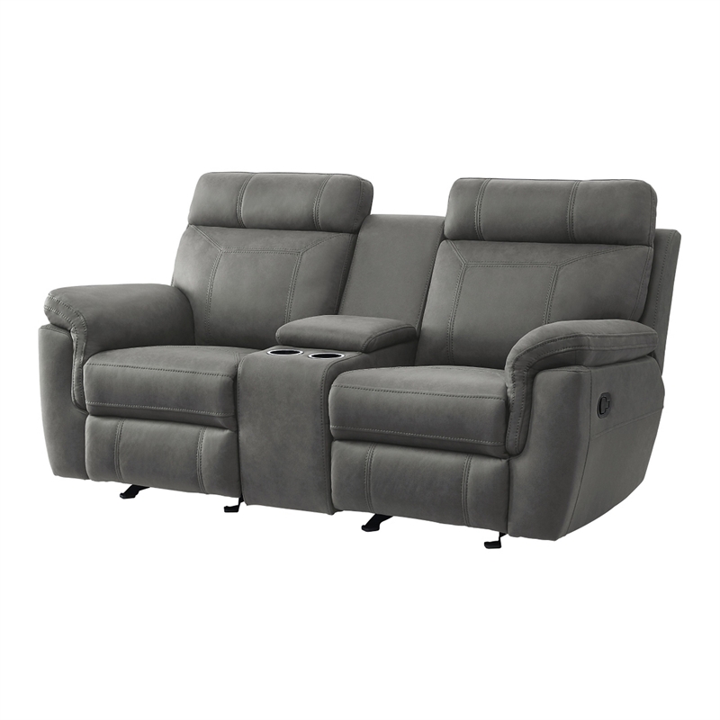 Clif 76 Inch Manual Glider Reclining Loveseat- Solid Wood- Gray Microfiber