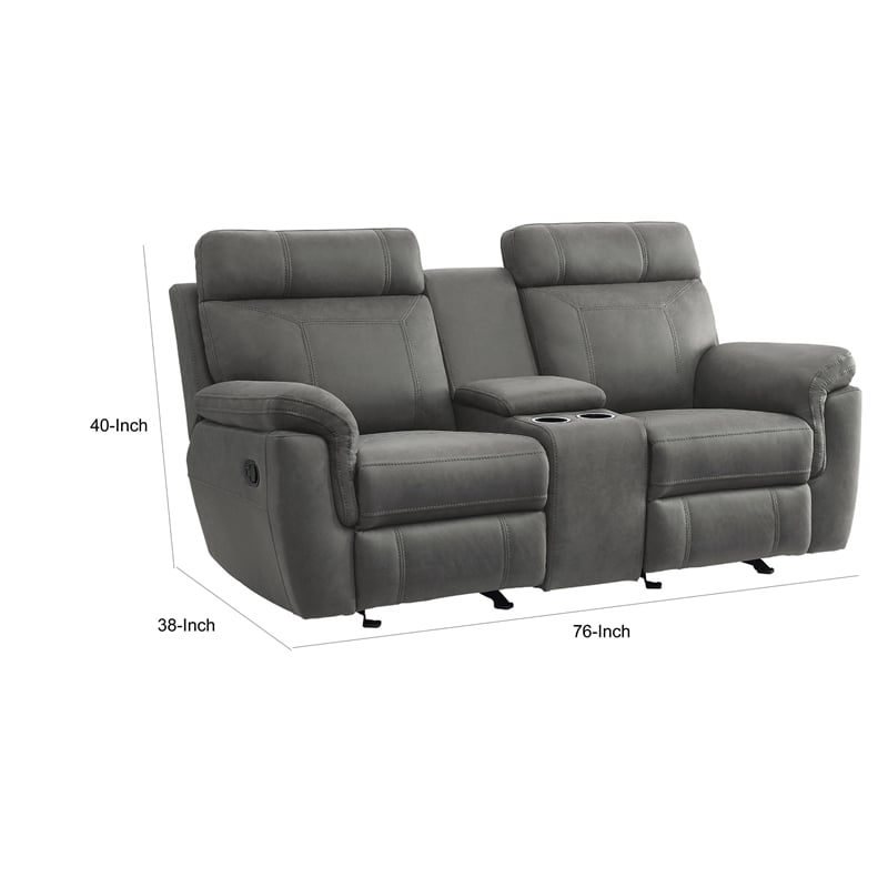 Clif 76 Inch Manual Glider Reclining Loveseat- Solid Wood- Gray Microfiber
