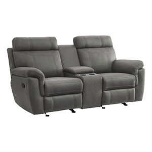 Clif 76 Inch Manual Glider Reclining Loveseat- Solid Wood- Gray Microfiber