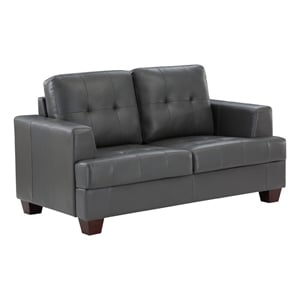 Sina 64 Inch Loveseat- Button Tufted Gray Faux Leather and Solid Wood