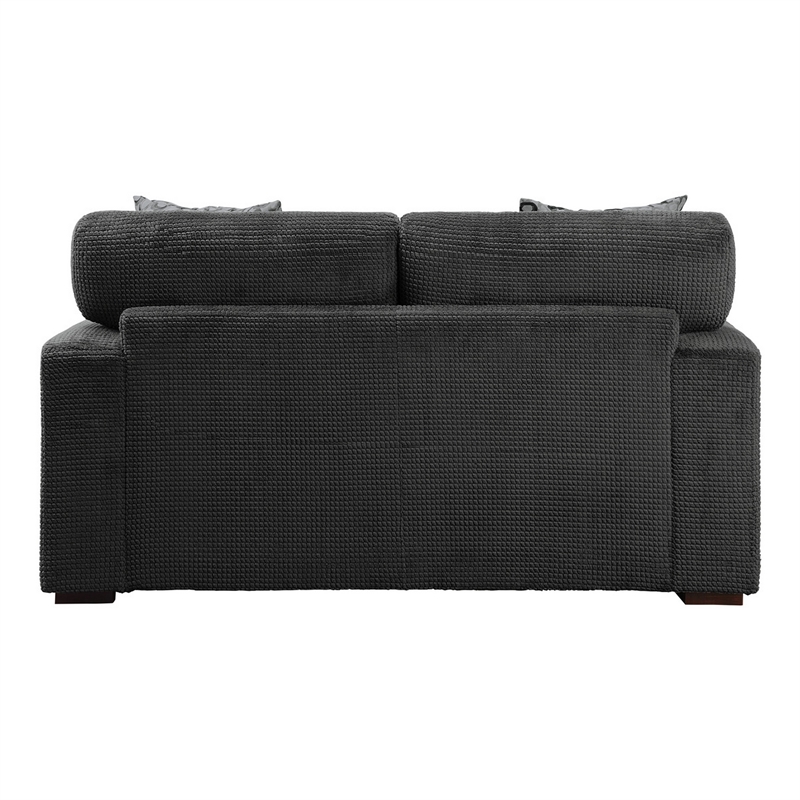 Meadow 68 Inch Loveseat- Gray Microfiber- 2 Pillows- Brown Solid Wood
