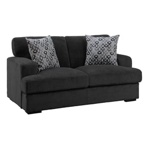 Meadow 68 Inch Loveseat- Gray Microfiber- 2 Pillows- Brown Solid Wood