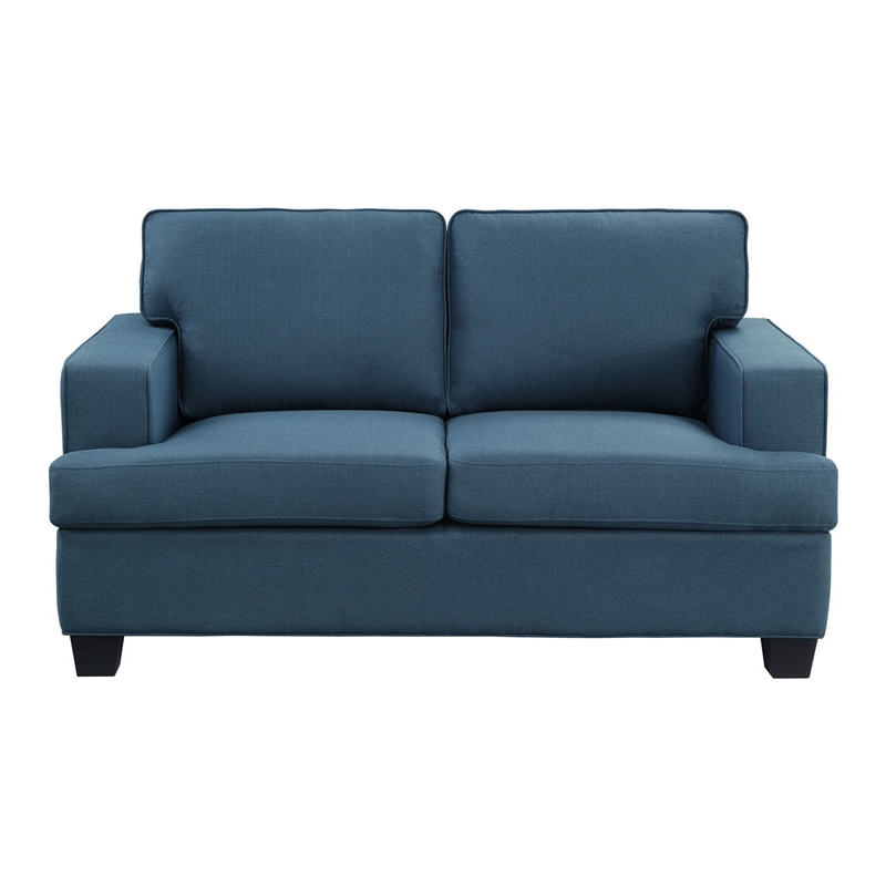 Eoin 62 Inch Loveseat- Blue Polyester- Soft Foam Cushioning- Solid Wood