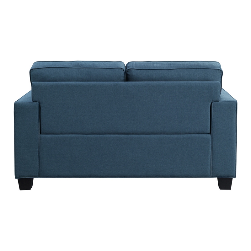 Eoin 62 Inch Loveseat- Blue Polyester- Soft Foam Cushioning- Solid Wood