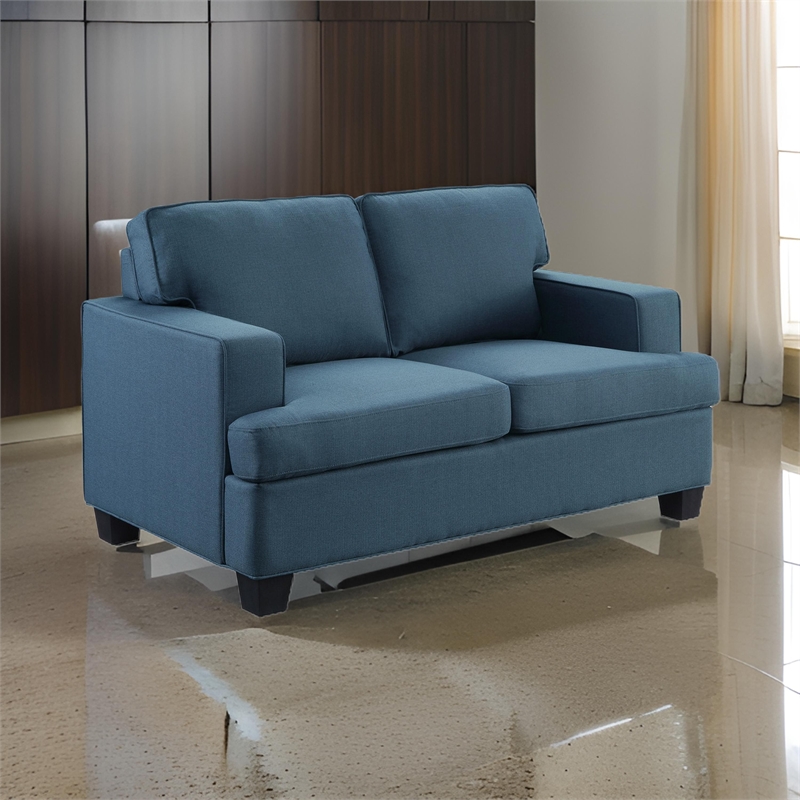 Eoin 62 Inch Loveseat- Blue Polyester- Soft Foam Cushioning- Solid Wood
