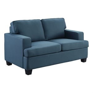 Eoin 62 Inch Loveseat- Blue Polyester- Soft Foam Cushioning- Solid Wood