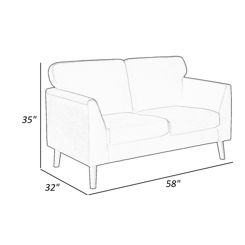 Brad 58 Inch Loveseat- Blue Velvet Reversible Cushions- Dark Brown Legs