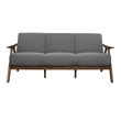 Indy 73 Inch Sofa- Brown Wood Angled Frame- Textured Light Gray Fabric