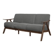 Indy 73 Inch Sofa- Brown Wood Angled Frame- Textured Light Gray Fabric