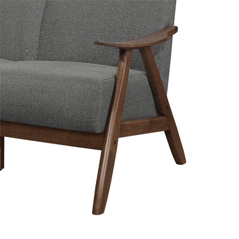 Indy 73 Inch Sofa- Brown Wood Angled Frame- Textured Light Gray Fabric