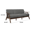 Indy 73 Inch Sofa- Brown Wood Angled Frame- Textured Light Gray Fabric