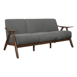 Indy 73 Inch Sofa- Brown Wood Angled Frame- Textured Light Gray Fabric