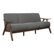 Indy 73 Inch Sofa- Brown Wood Angled Frame- Textured Light Gray Fabric