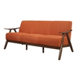 Indy 73 Inch Sofa- Brown Wood Angled Frame- Cozy Textured Orange Fabric