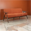 Indy 73 Inch Sofa- Brown Wood Angled Frame- Cozy Textured Orange Fabric