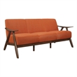 Indy 73 Inch Sofa- Brown Wood Angled Frame- Cozy Textured Orange Fabric