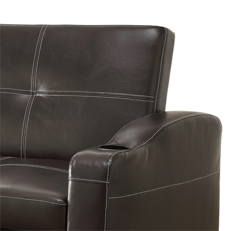 Ferry 83 Inch Lounger Sofa Bed- Tufted Brown Faux Leather- Solid Wood