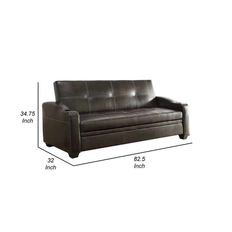 Ferry 83 Inch Lounger Sofa Bed- Tufted Brown Faux Leather- Solid Wood