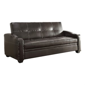 Ferry 83 Inch Lounger Sofa Bed- Tufted Brown Faux Leather- Solid Wood