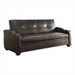 Ferry 83 Inch Lounger Sofa Bed- Tufted Brown Faux Leather- Solid Wood