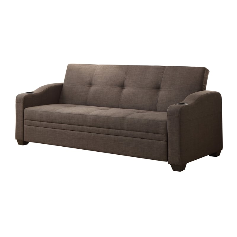 Ferry 83 Inch Lounger Sofa Bed- Tufted Brown Gray Polyester- Solid Wood