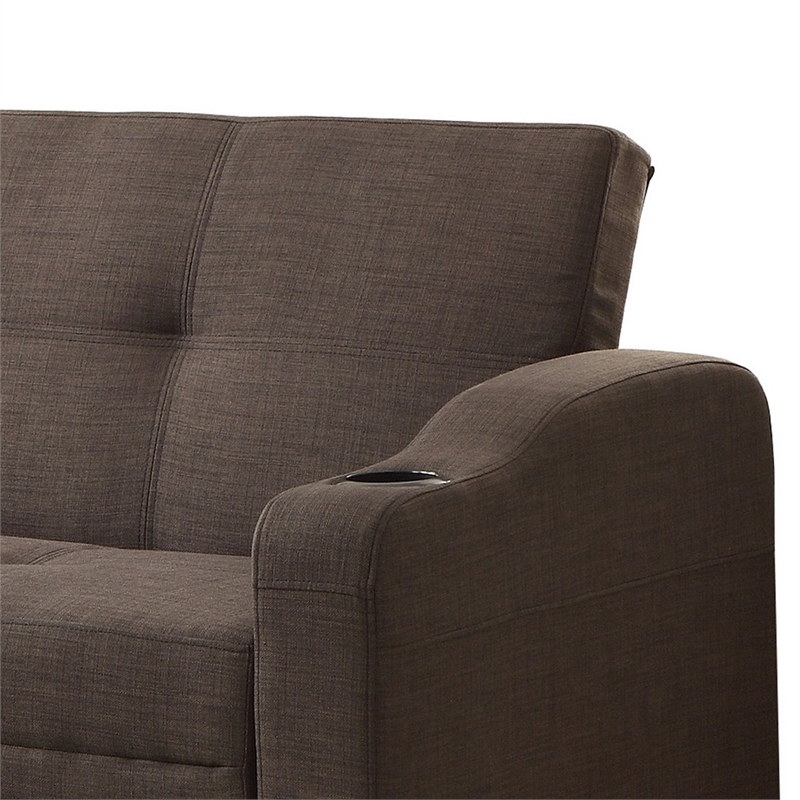 Ferry 83 Inch Lounger Sofa Bed- Tufted Brown Gray Polyester- Solid Wood