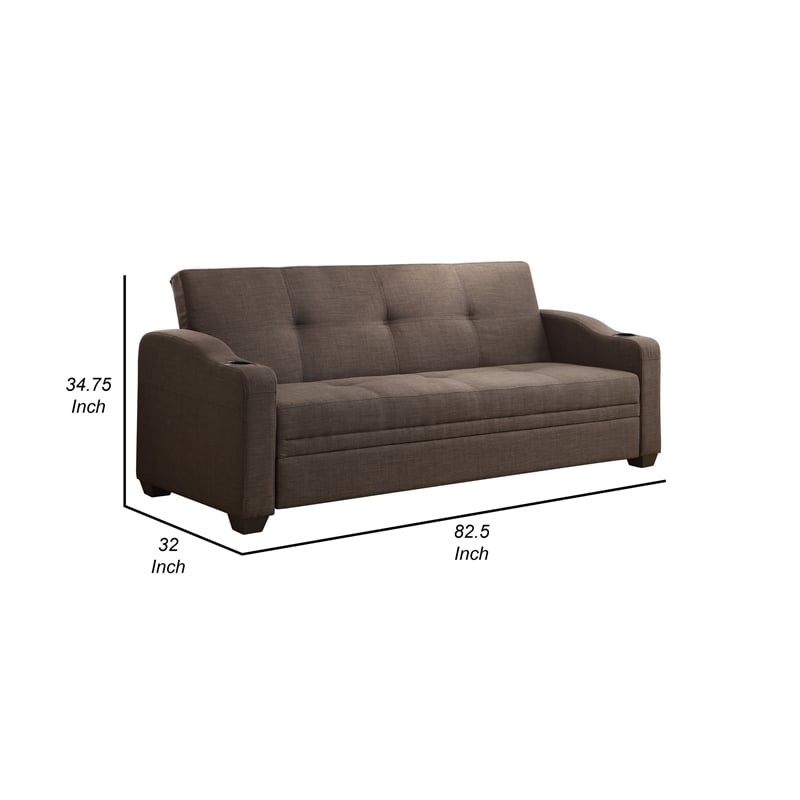 Ferry 83 Inch Lounger Sofa Bed- Tufted Brown Gray Polyester- Solid Wood