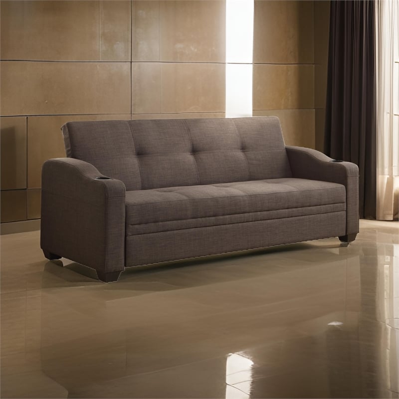 Ferry 83 Inch Lounger Sofa Bed- Tufted Brown Gray Polyester- Solid Wood
