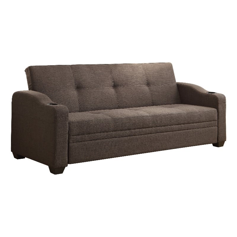 Ferry 83 Inch Lounger Sofa Bed- Tufted Brown Gray Polyester- Solid Wood