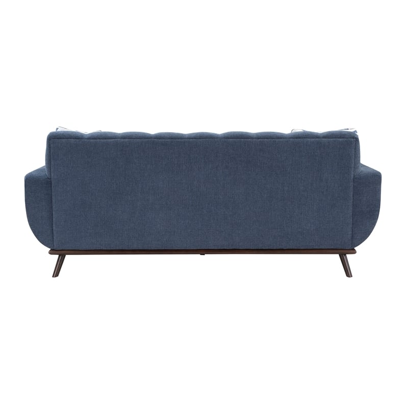 Keto 87 Inch Sofa- Blue Chenille- 2 Throw Pillows- Brown Solid Wood