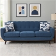 Keto 87 Inch Sofa- Blue Chenille- 2 Throw Pillows- Brown Solid Wood