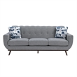 Keto 87 Inch Sofa- Gray Chenille- 2 Throw Pillows- Brown Solid Wood