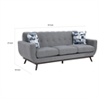 Keto 87 Inch Sofa- Gray Chenille- 2 Throw Pillows- Brown Solid Wood
