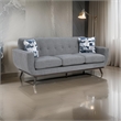 Keto 87 Inch Sofa- Gray Chenille- 2 Throw Pillows- Brown Solid Wood