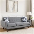 Keto 87 Inch Sofa- Gray Chenille- 2 Throw Pillows- Brown Solid Wood