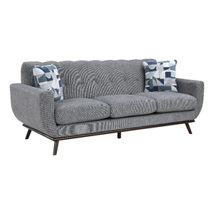 Keto 87 Inch Sofa- Gray Chenille- 2 Throw Pillows- Brown Solid Wood
