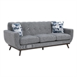 Keto 87 Inch Sofa- Gray Chenille- 2 Throw Pillows- Brown Solid Wood